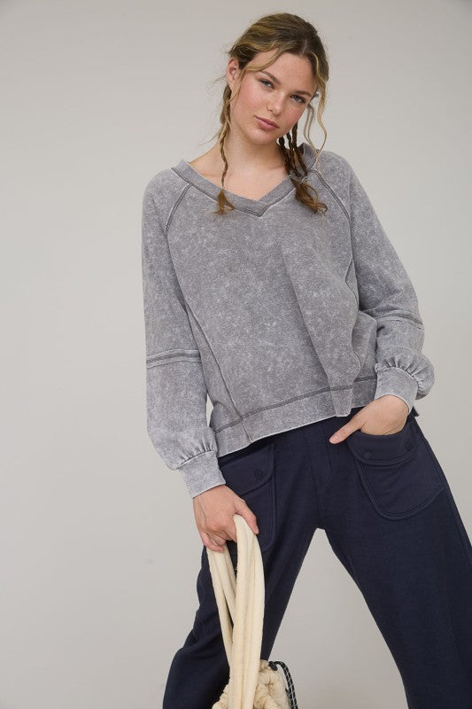grey mineral wash casual top