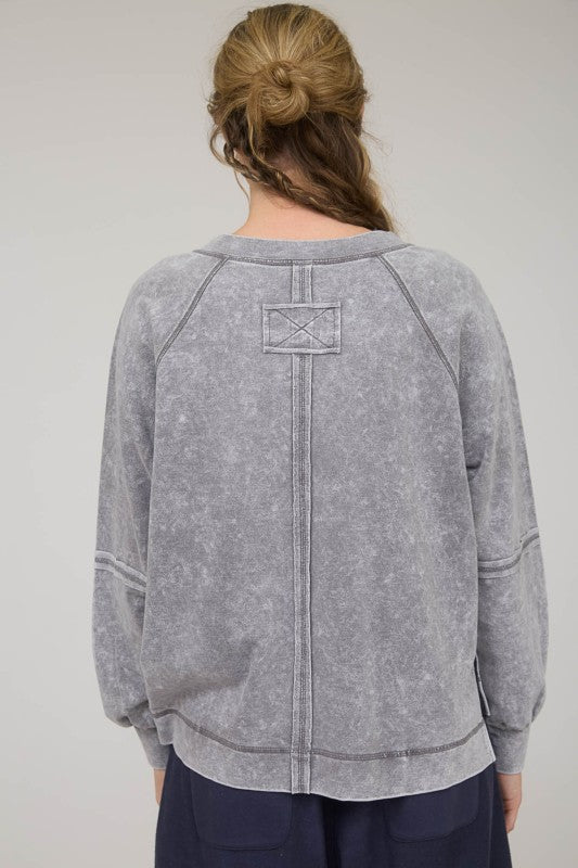 grey mineral wash long sleeve top