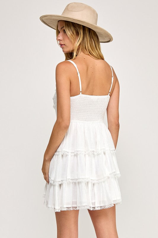 white ruffle mini dress