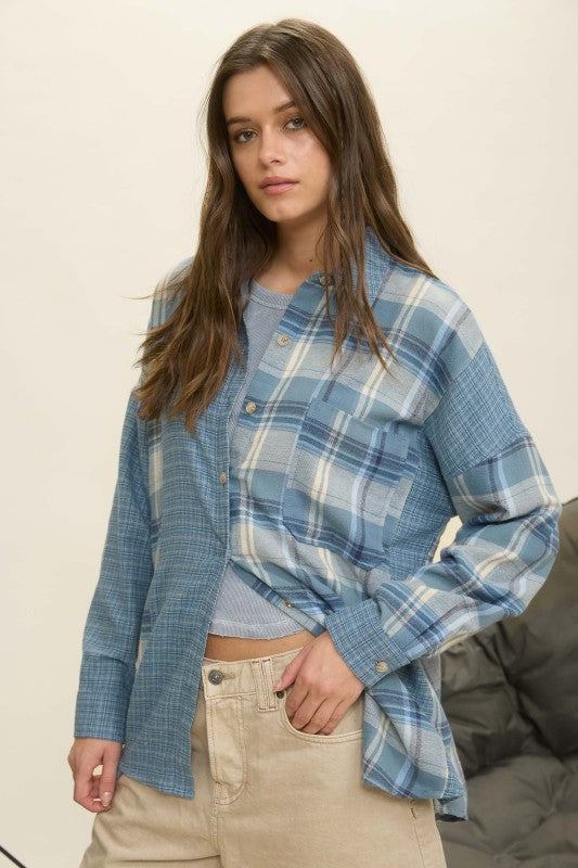 blu pepper long sleeve plaid shirt