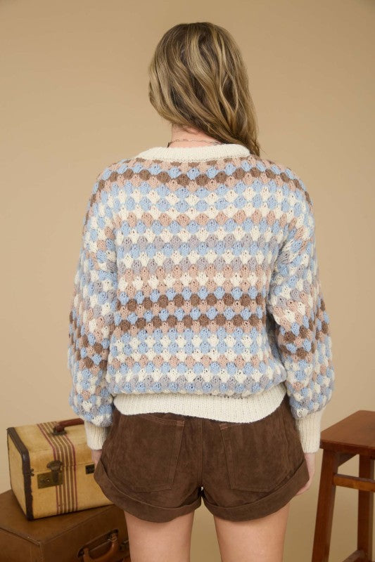 blu pepper blue and brown knit sweater