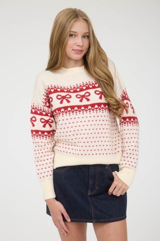 blu pepper cream and red bow sweater