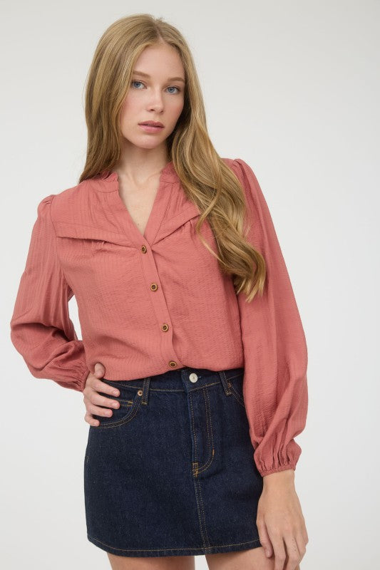 blu pepper sienna long sleeve button top