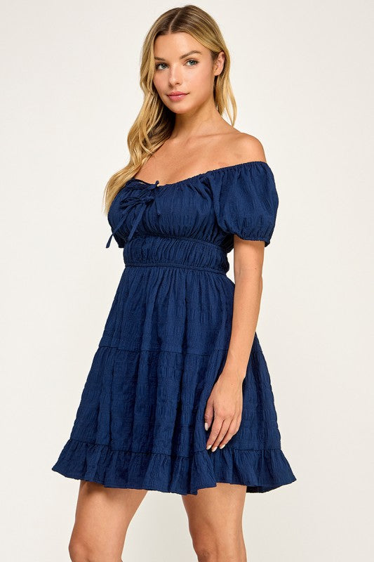 Navy Blue Short Sleeve Tie Front Short Dress