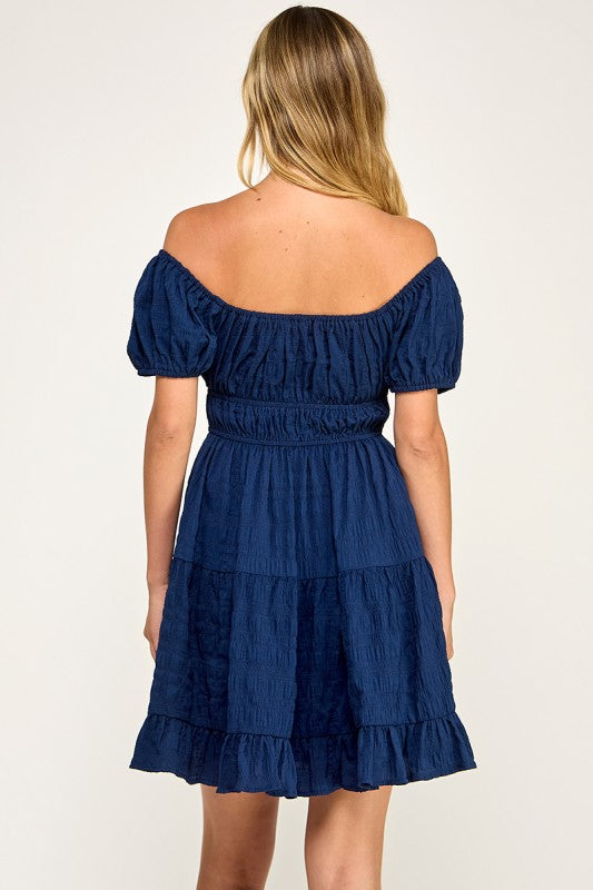 Navy Blue Short Sleeve Tie Front Short Dress