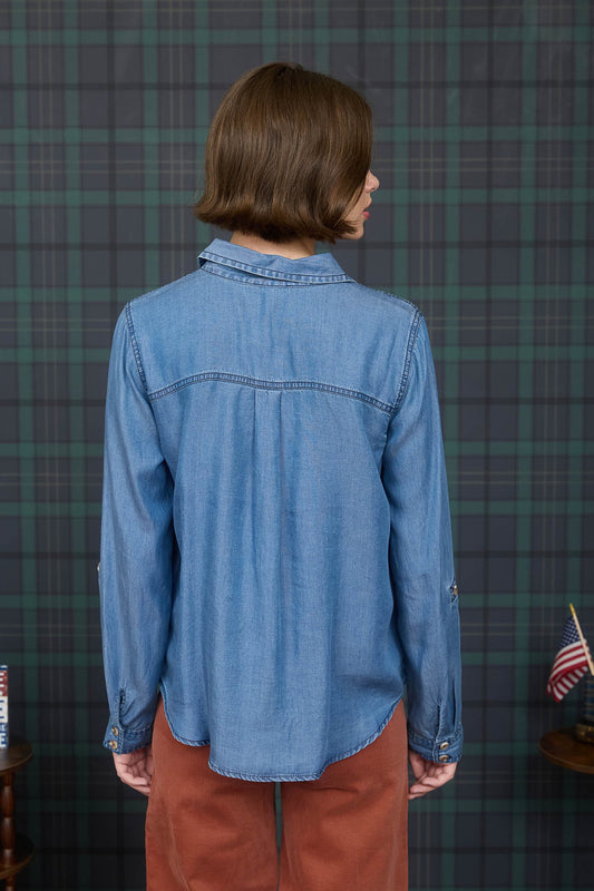 blu pepper denim button down shirt