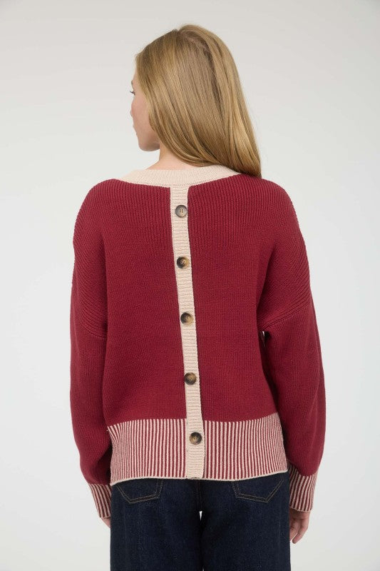 red long sleeve knit sweater