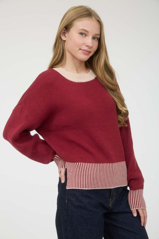 burgundy long sleeve pullover sweater
