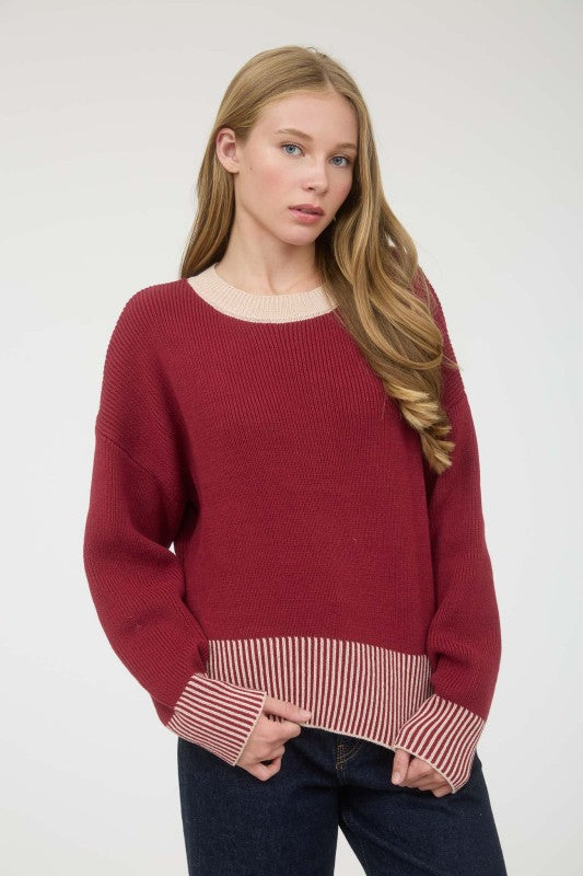 blu pepper dark red button pullover sweater