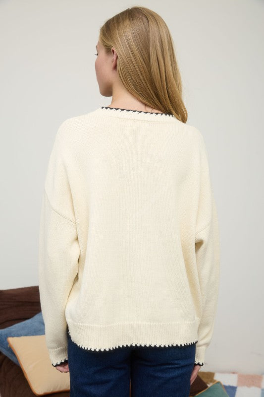 blu pepper cream long sleeve contrast sweater
