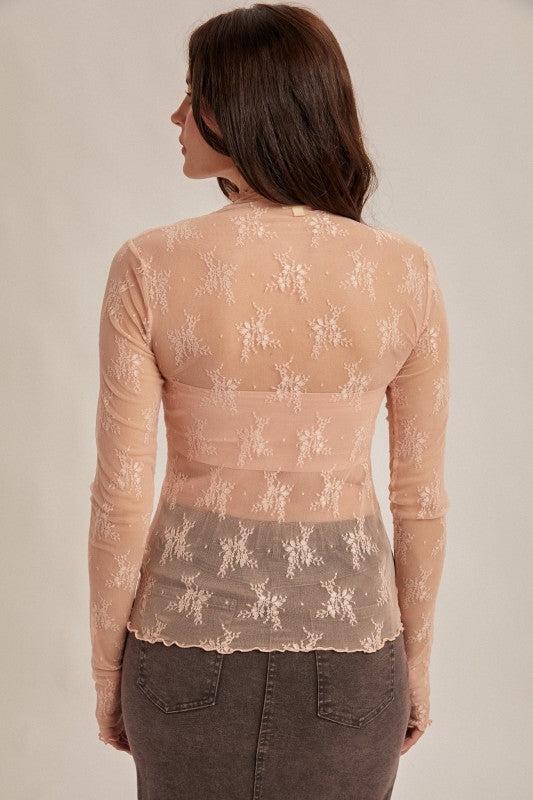 nude pink all lace long sleeve top