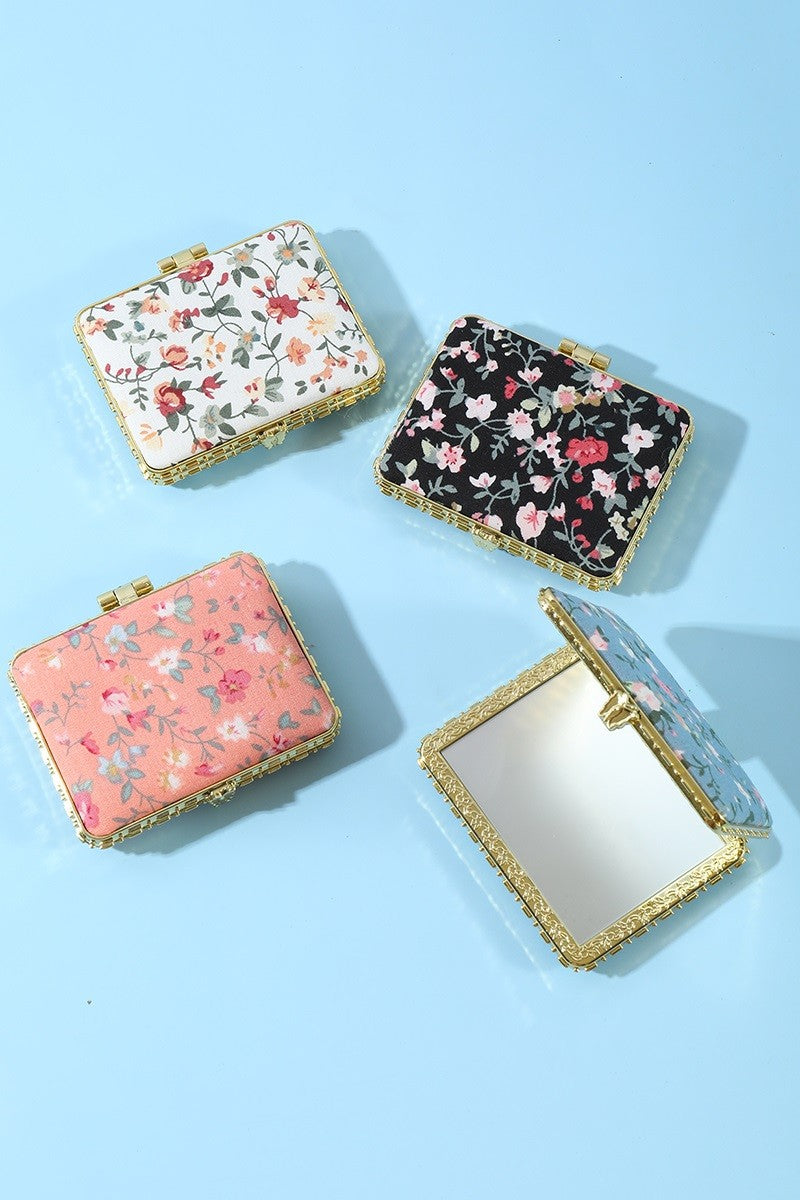 floral fabric compact mirror