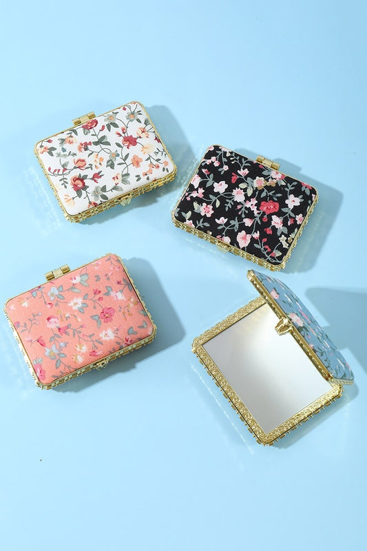 floral fabric compact mirror
