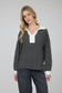Black Striped Collar Long Sleeve Top