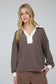 blu pepper brown striped collar long sleeve top