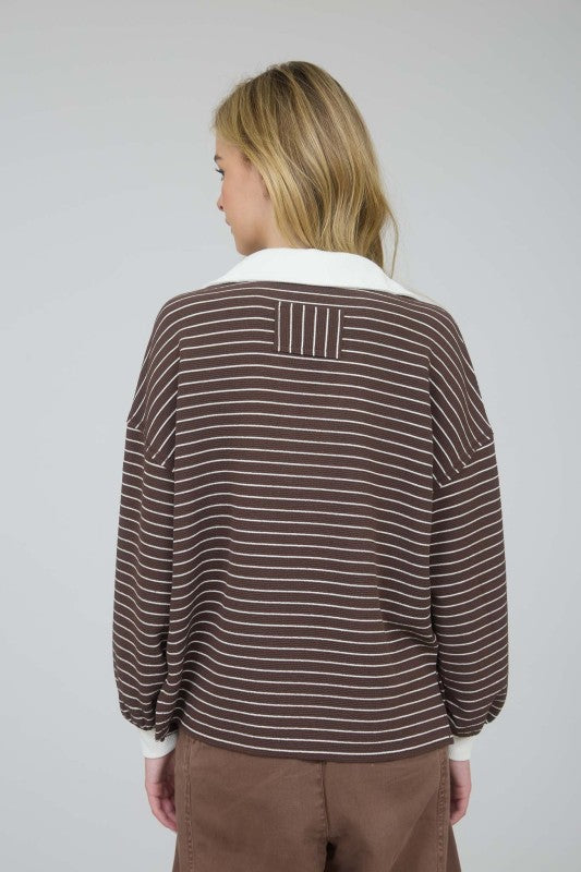 blu pepper long sleeve striped collar top