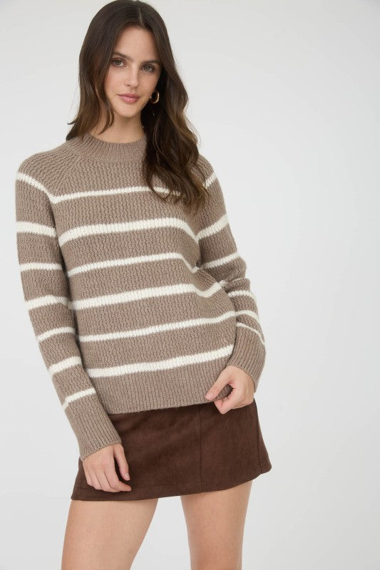blu pepper mocha striped long sleeve knit sweater