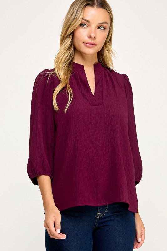 2 hearts burgundy quarter length sleeve top