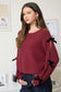 blu pepper burgundy long sleeve knit bow pullover sweater