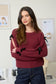 Burgundy Velvet Bow Sleeve Knit Sweater