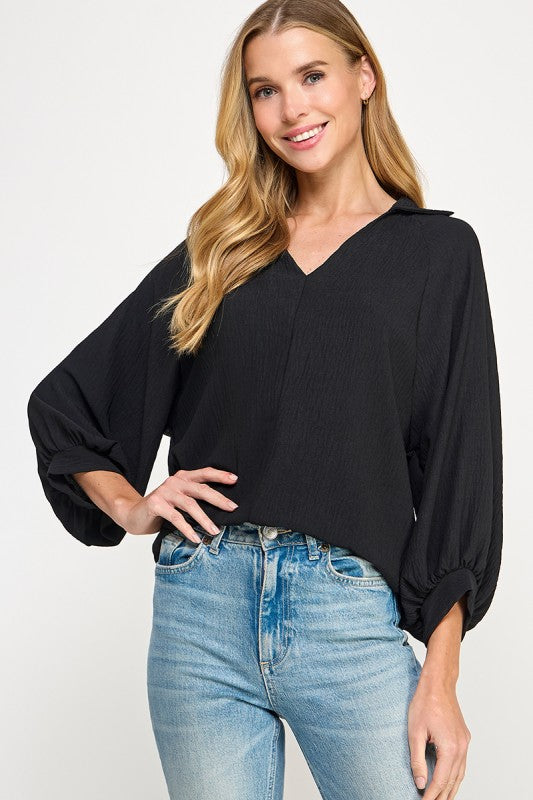 2 hearts black balloon sleeve top