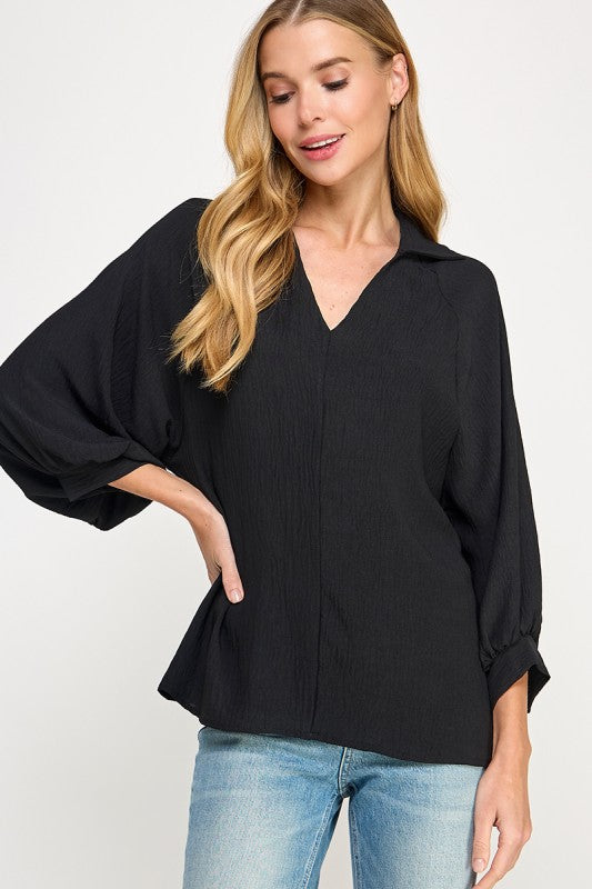 black long sleeve v neck dressy top