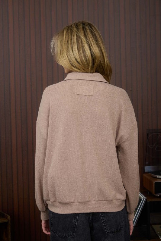 brown long sleeve collared top
