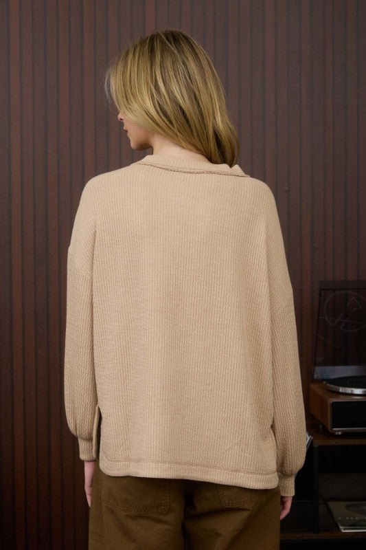 tan long sleeve ribbed top