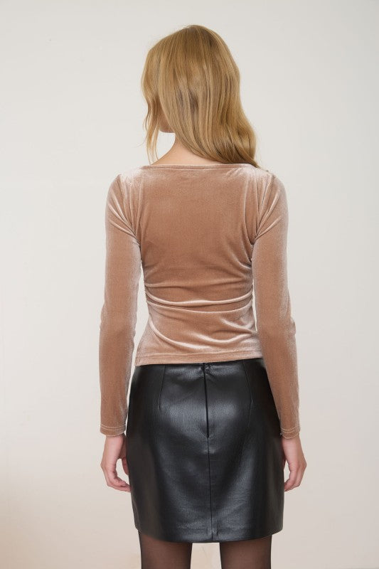beige long sleeve velvet top