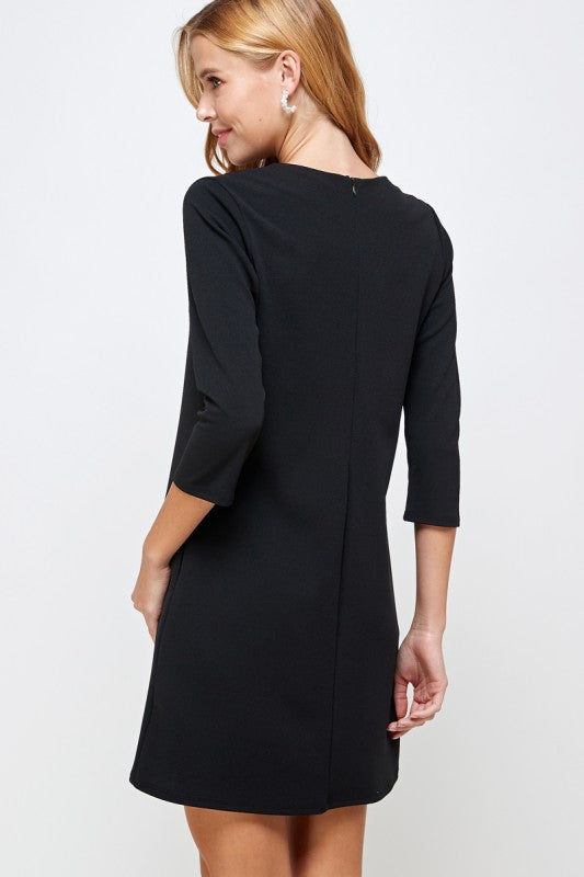 Black Quarter Length Sleeve Pocket Shift Dress S Black Quarter Length Sleeve Pocket Shift Dress S