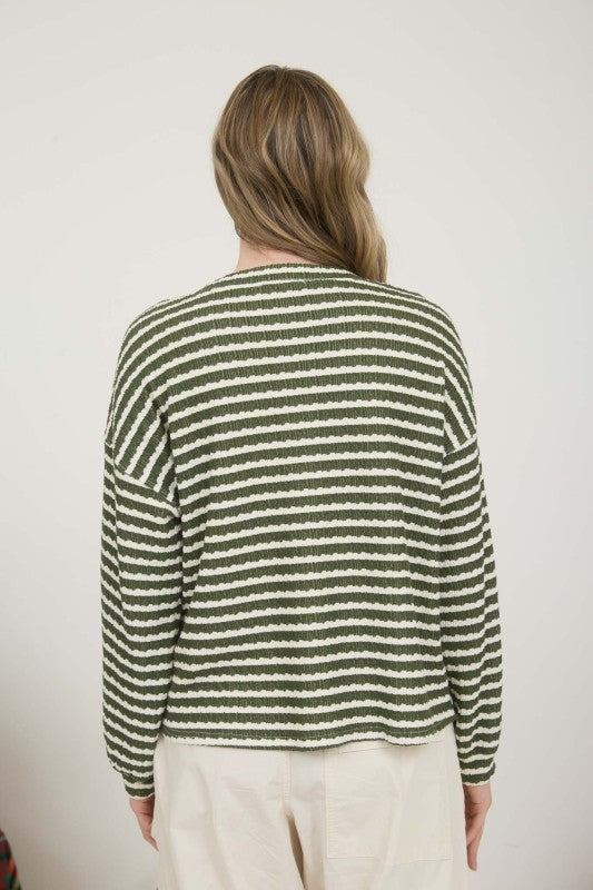 blu pepper green striped long sleeve henley