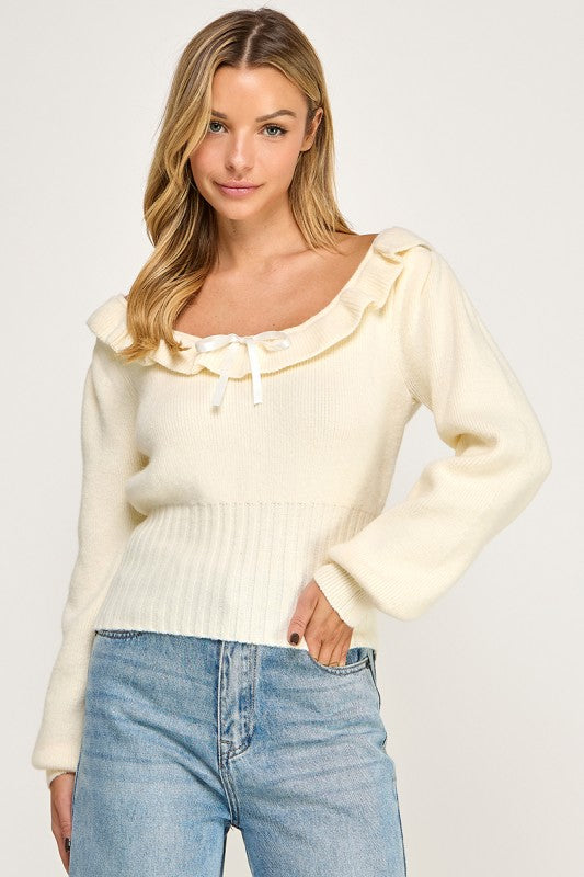 blush and day cream bow sweater