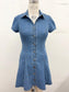 medium wash button down collar denim dress