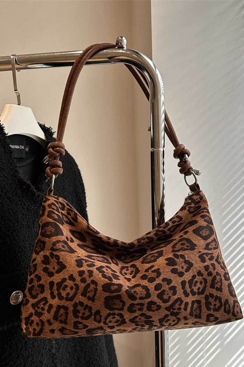 leopard faux suede purse