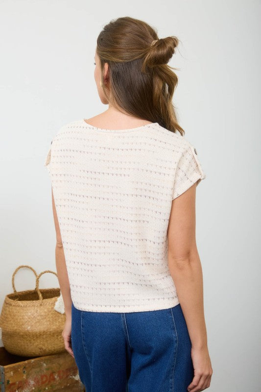 cream lightweight knit short sleeve top