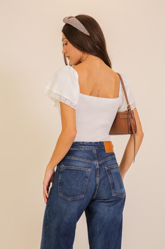 white lace sleeve top