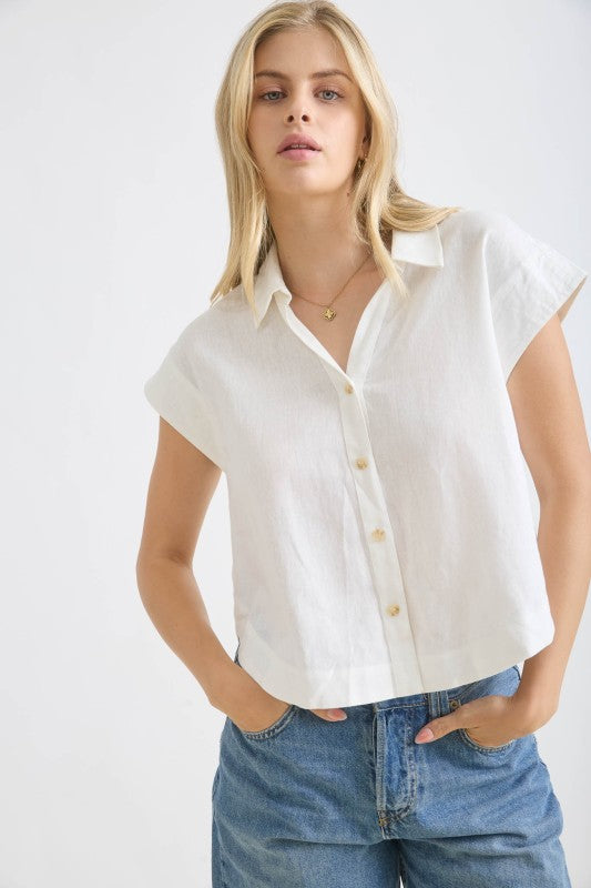 blu pepper white collared button down shirt
