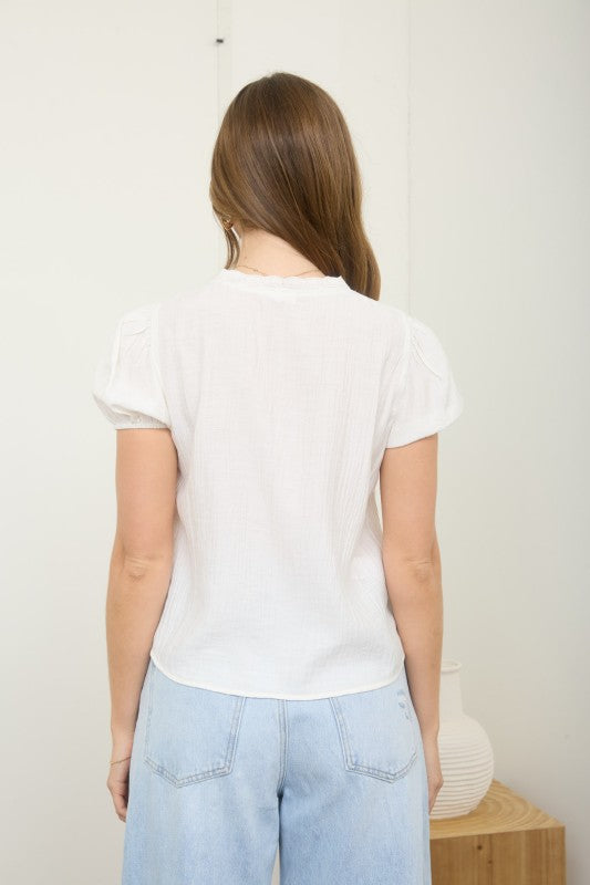 white puff sleeve lace top