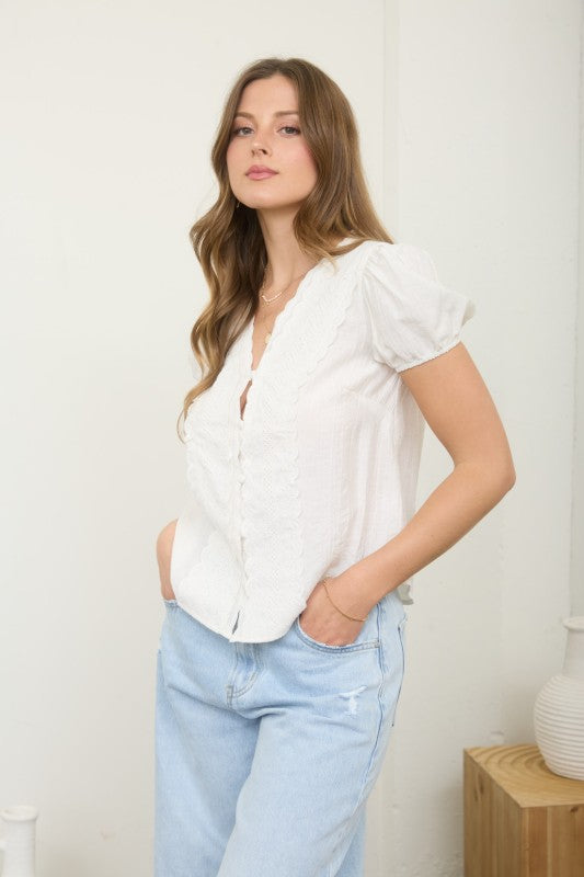 blu pepper white lace puff sleeve top