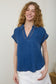 Dark Blue Chambray Collar Short Sleeve Top