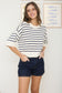 cream and navy striped short sleeve top