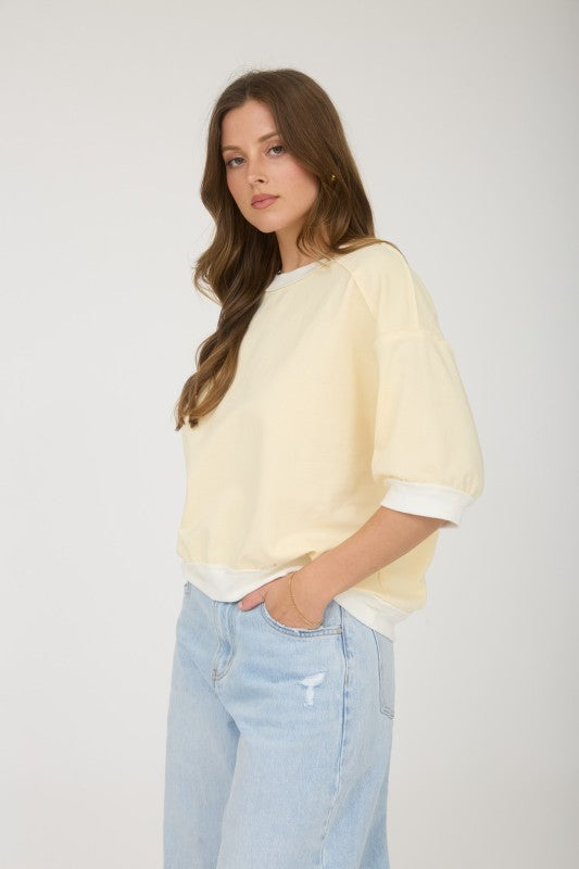light yellow short sleeve boxy top