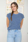 blue knit short sleeve top