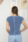 blu pepper blue knit short sleeve button top