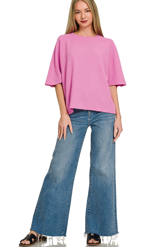 pink flowy wide sleeve top