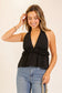 timing black ruffle halter top