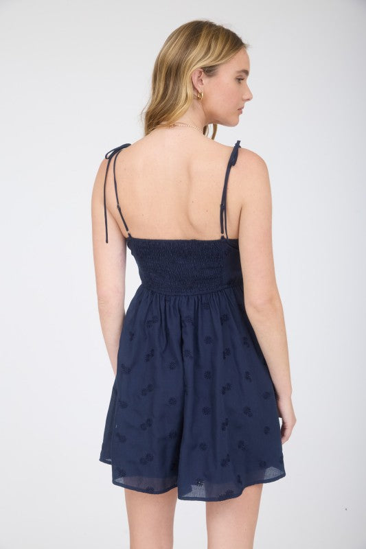 navy spaghetti strap short dress