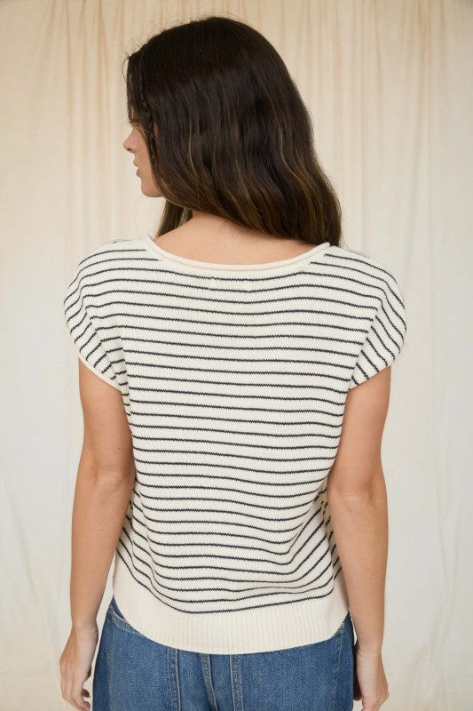 blu pepper cream striped knit top