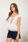 white lace sleeveless blue embroidered blouse