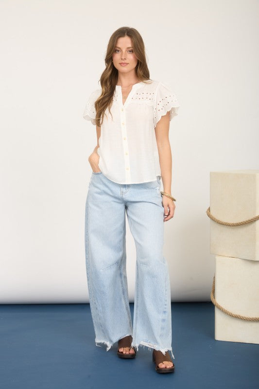 blu pepper white eyelet button top